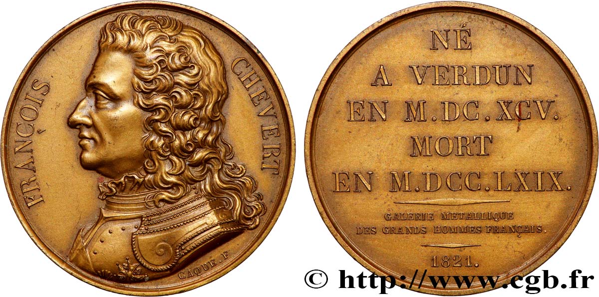 METALLIC GALLERY OF THE GREAT MEN FRENCH Médaille, François de Chevert, refrappe AU