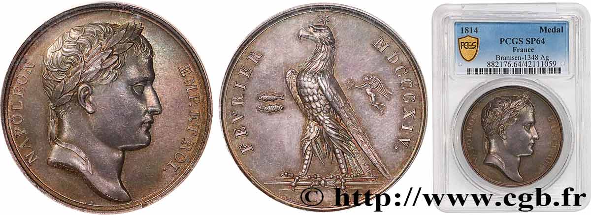 PRIMO IMPERO Médaille, Victoires de février 1814 MS64