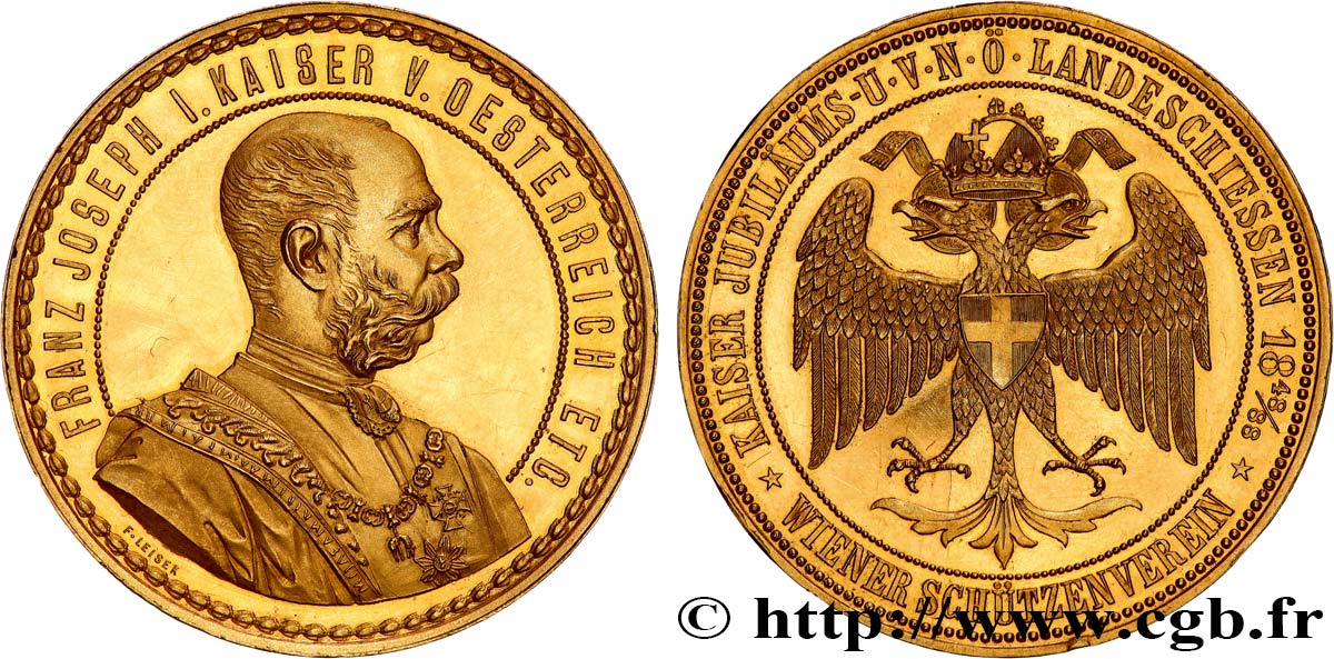 AUTRICHE - FRANÇOIS-JOSEPH Ier Médaille, 40e jubilé de l’Empereur, 5e concours de tir fédéral de Basse-Autriche SPL