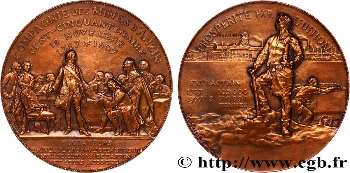MINES ET FORGES Médaille, 150e anniversaire de la Compagnie des mines d’Anzin SS