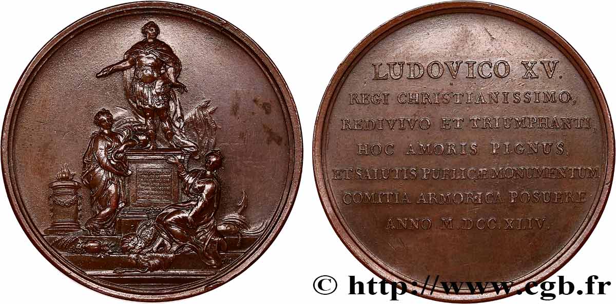 LOUIS XV THE BELOVED Médaille, Pose de la première pierre de la statue de Louis XV à Rennes AU