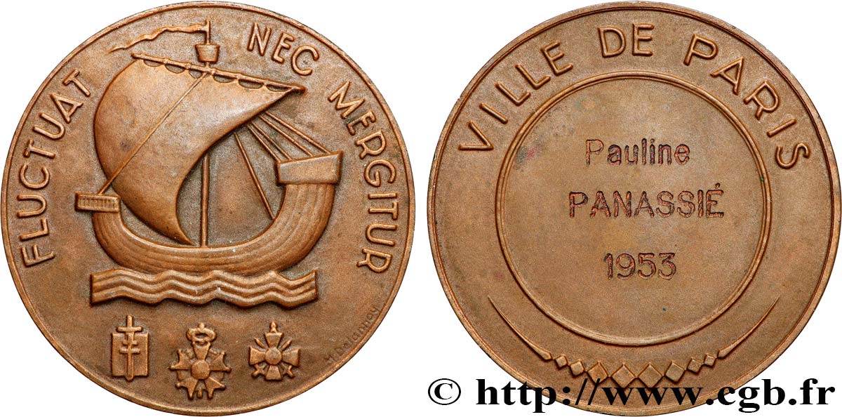 QUATRIÈME RÉPUBLIQUE Médaille de la Ville de Paris, Fluctuac Nec Mergitur TTB+