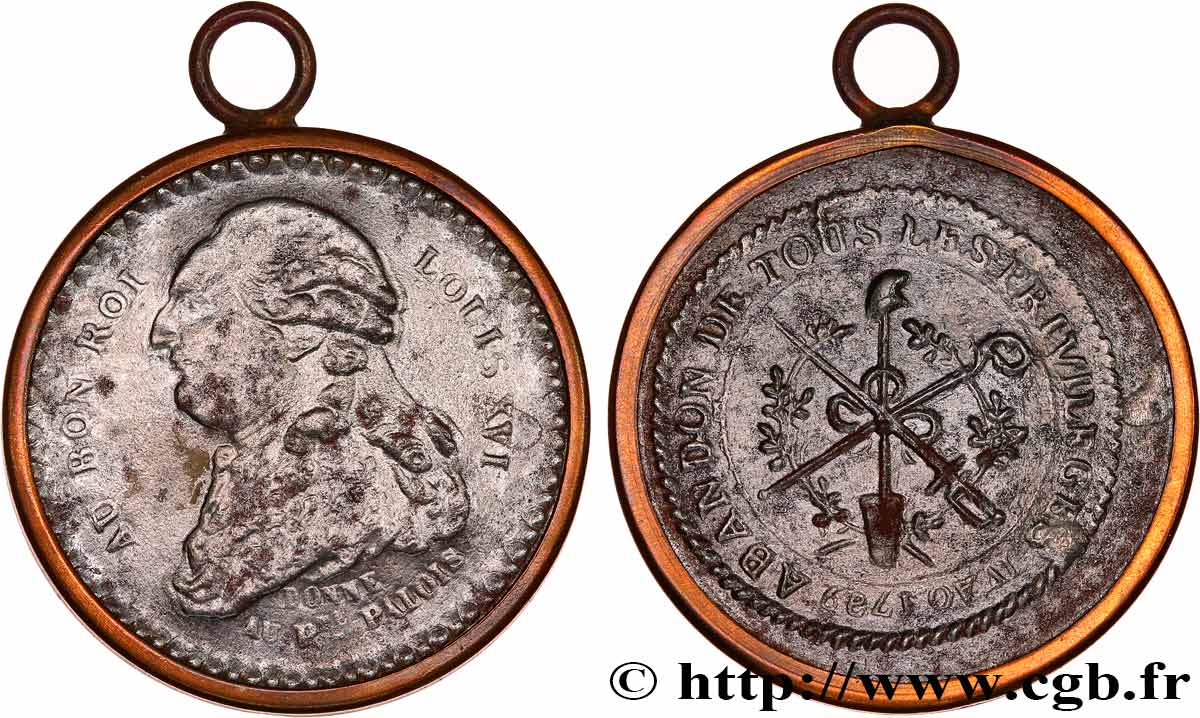 FRENCH CONSTITUTION - NATIONAL ASSEMBLY Médaille de Palloy, Au bon roi Louis XVI, Abandon des privilèges XF