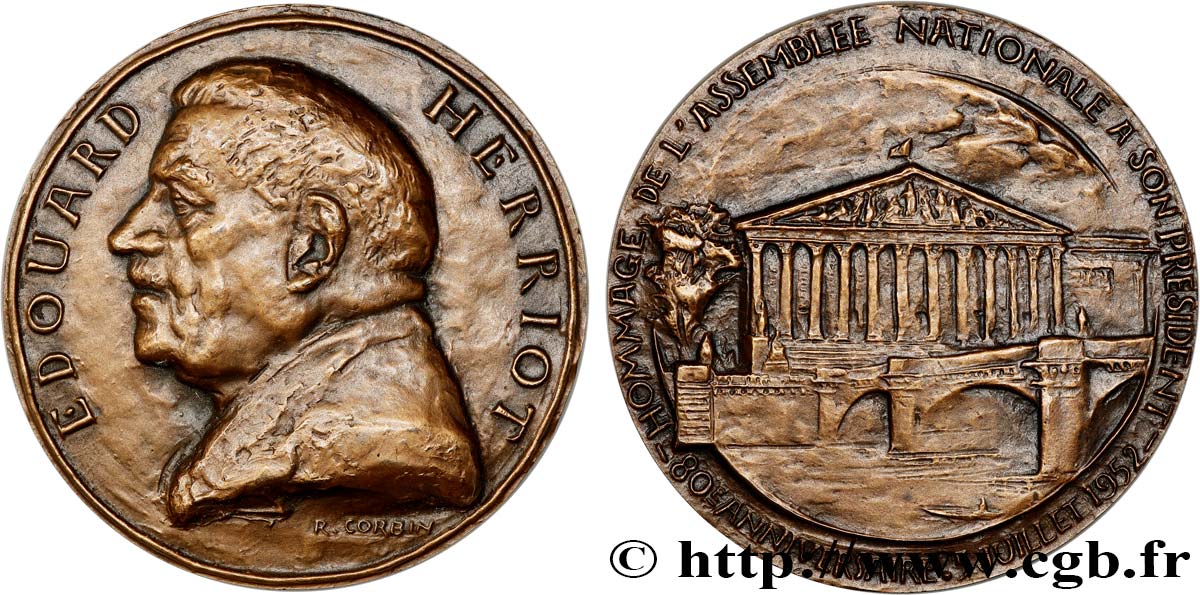 CUARTA REPUBLICA FRANCESA Médaille, Edouard Herriot EBC