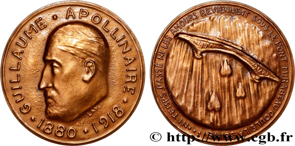 LITTÉRATURE : ÉCRIVAINS/ÉCRIVAINES - POÈTES Médaille, Guillaume Apollinaire SUP