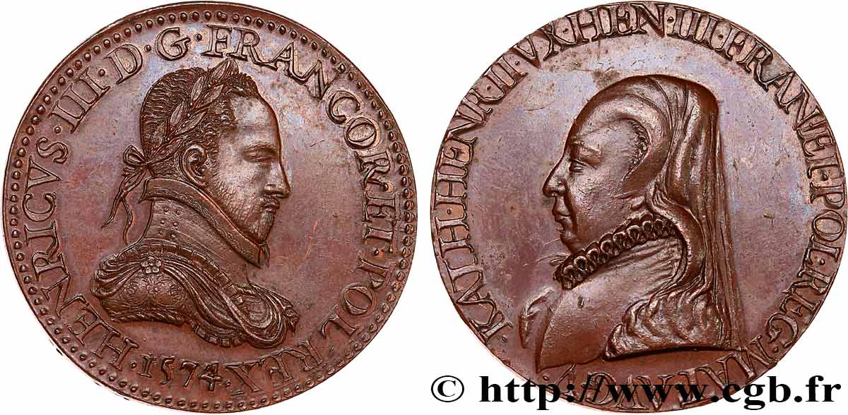 CHARLES IX Médaille, Charles IX et Catherine II de Médicis, frappe moderne SPL
