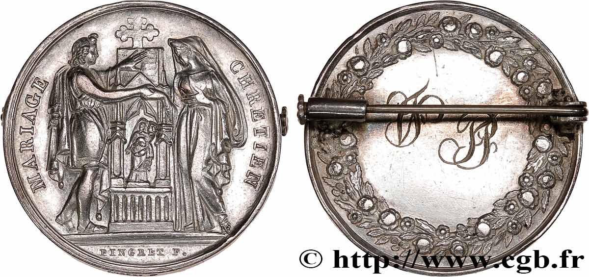 AMOUR ET MARIAGE Médaille, Mariage chrétien, transformée en broche TTB+
