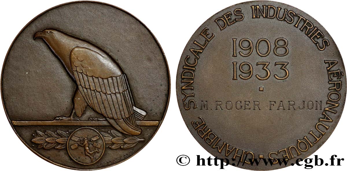 III REPUBLIC Médaille, Chambre syndicale des industries aéronautiques AU