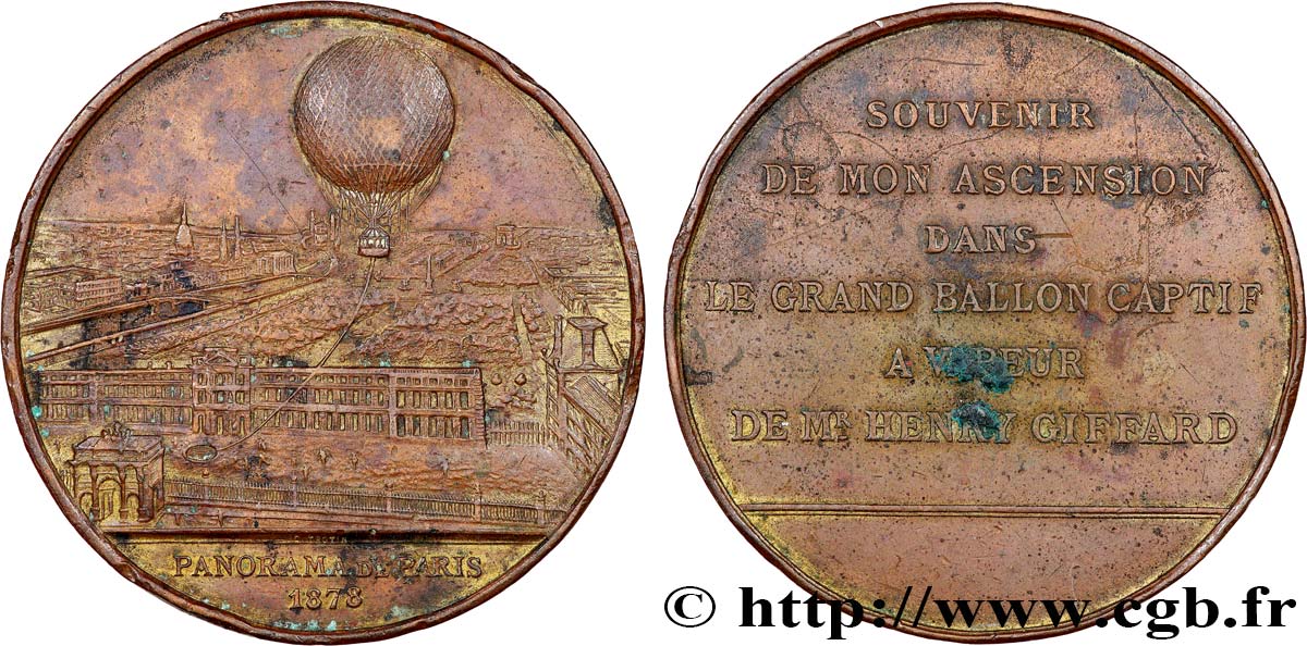 III REPUBLIC Médaille du ballon à vapeur - panorama de Paris VF