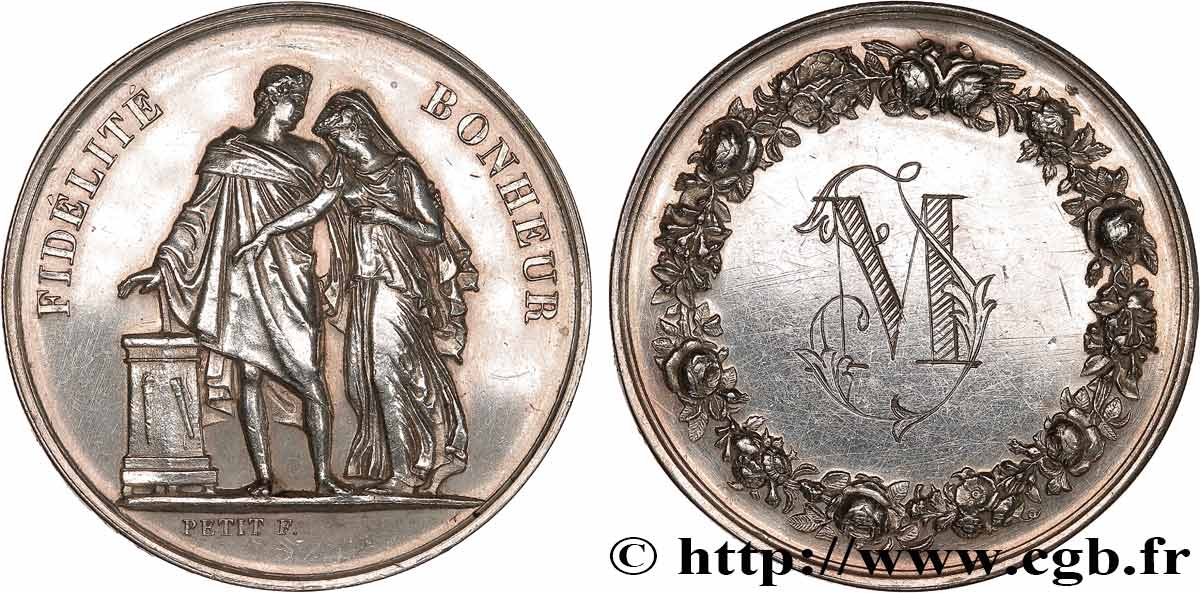 AMOUR ET MARIAGE Médaille de mariage, Fidélité et Bonheur TTB+
