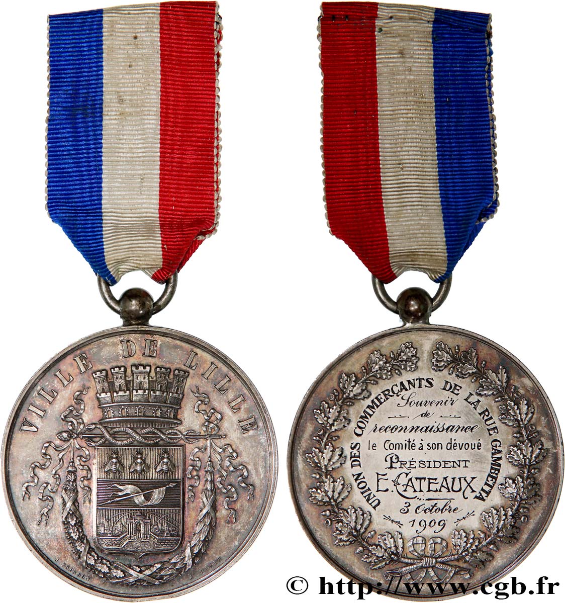 LOUIS XVI - VILLE DE LILLE Médaille, Souvenir de reconnaissance, Union des commerçants de la rue Gambetta MBC+