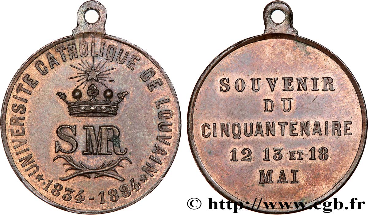 BELGIQUE - ROYAUME DE BELGIQUE - LÉOPOLD II Médaille, souvenir du cinquantenaire de l’université de Louvain TTB+
