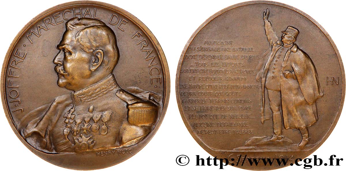 III REPUBLIC Médaille, Maréchal Joffre, Discours de la bataille de la Marne AU
