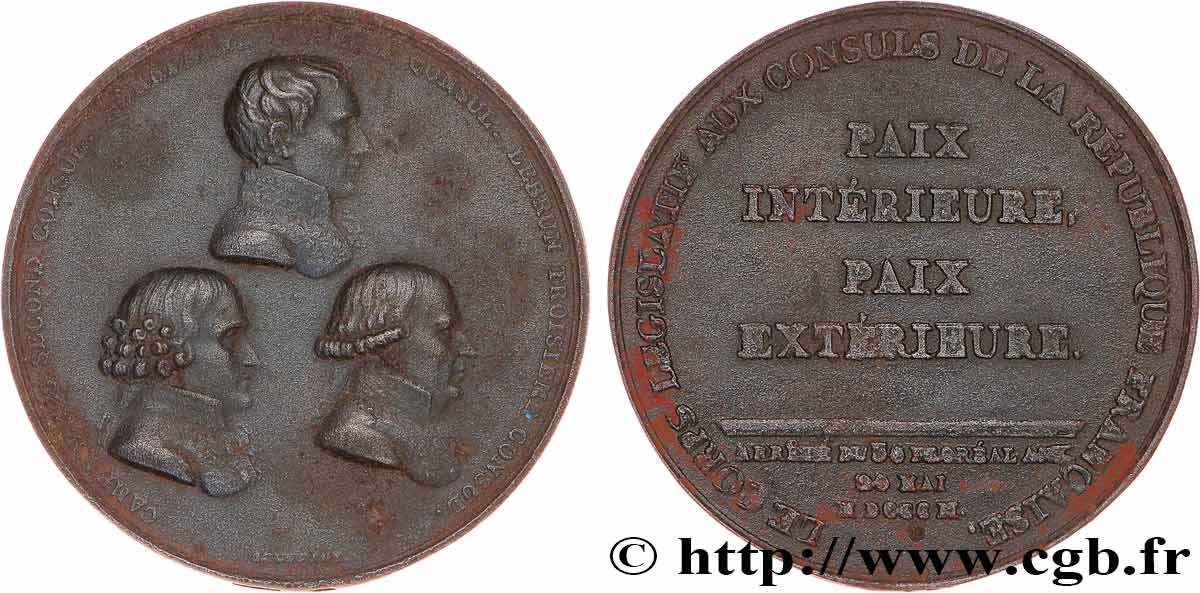 CONSULAT Médaille, Paix d Amiens, refrappe XF