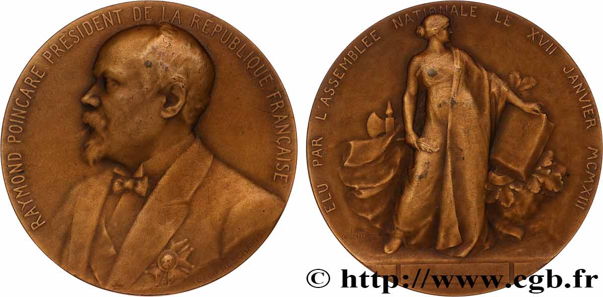 TERZA REPUBBLICA FRANCESE Médaille, Élection de Raymond Poincaré q.SPL