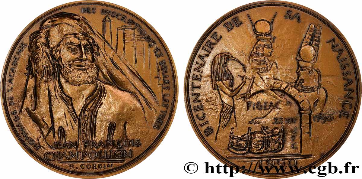PERSONNAGES CÉLÈBRES Médaille, Jean François Champollion, Bicentenaire de sa naissance AU