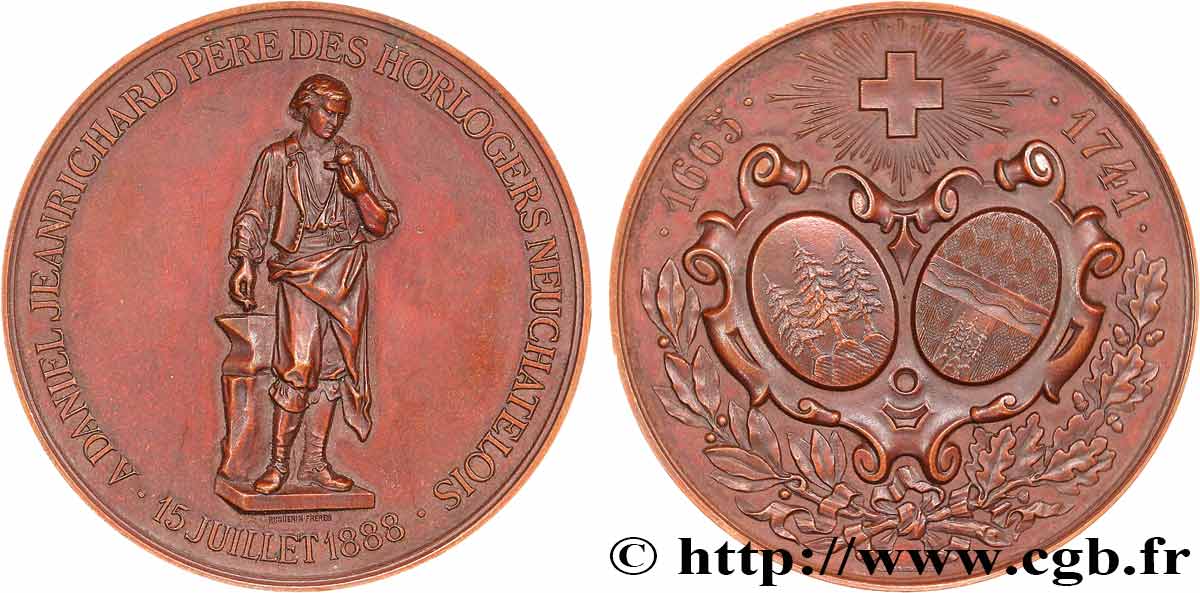 SUISSE - CANTON DE NEUCHATEL Médaille, Inauguration du monument de Daniel Jeanrichard SUP
