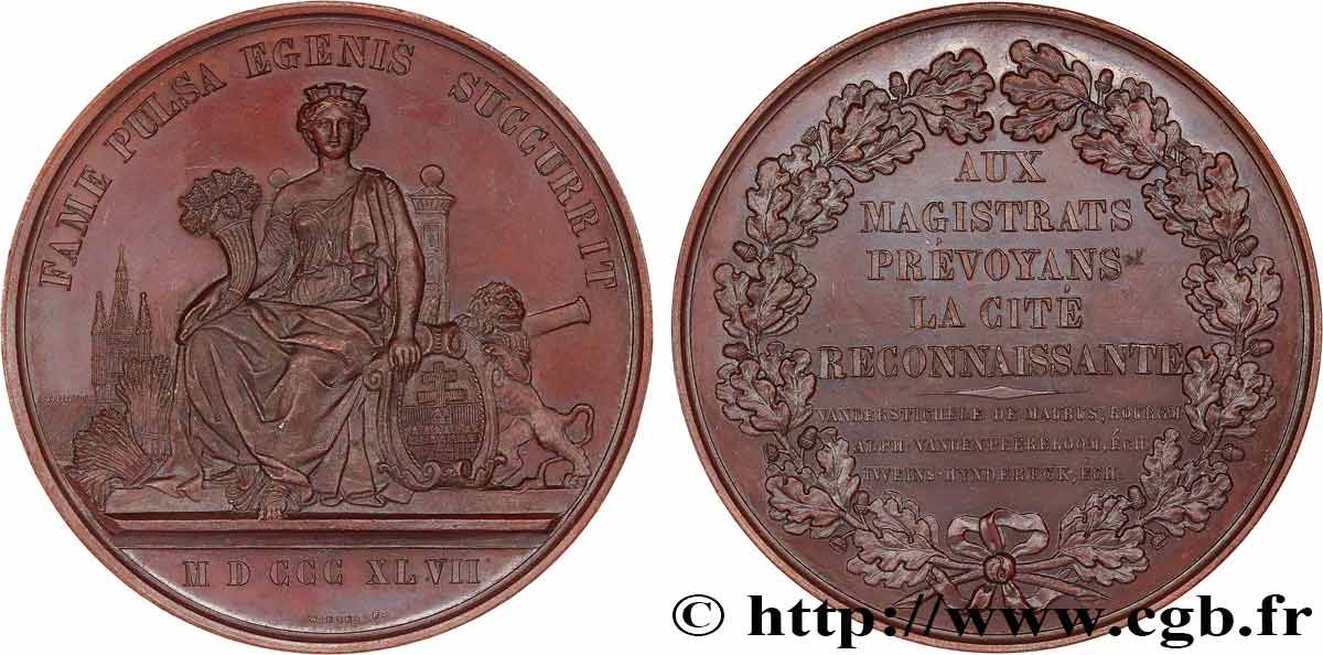 BELGIQUE - ROYAUME DE BELGIQUE - LÉOPOLD Ier Médaille, Les citoyens d Ypres au gouvernement municipal pour leur dévouement AU