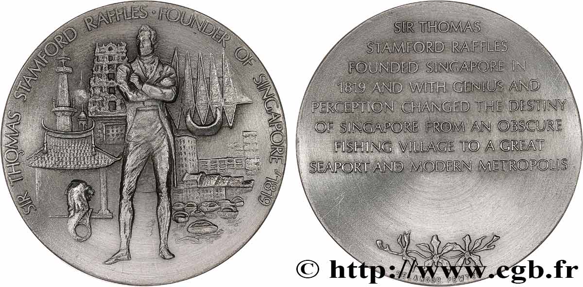 SINGAPORE Médaille, Sir Thomas Stamford Raffles, fondateur de Singapour SPL