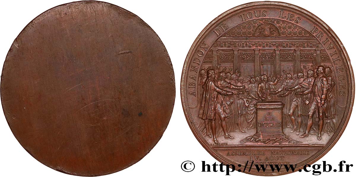 LOUIS XVI Médaille, Abandon de tous les privilèges, tirage uniface AU