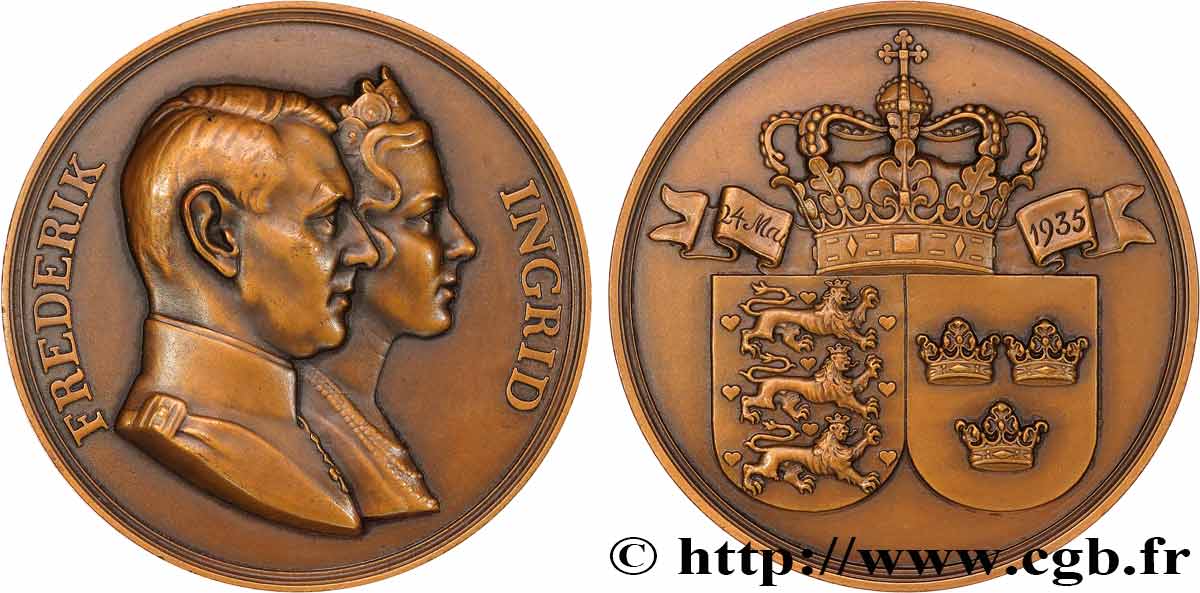 DINAMARCA Médaille, Mariage de Frédéric, prince héritier, avec Ingrid, princesse de Suède MBC+/EBC