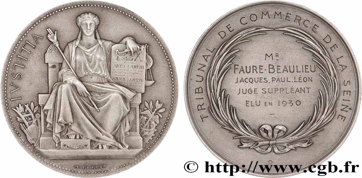 III REPUBLIC Médaille, Tribunal de commerce de la Seine, Juge suppléant AU