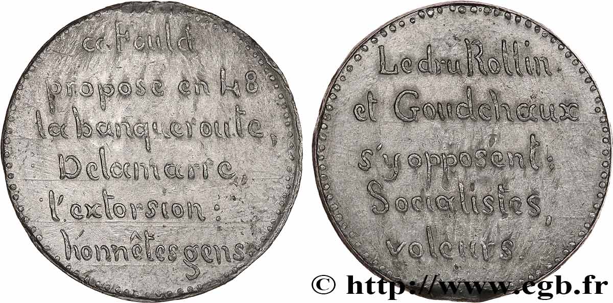 DEUXIÈME RÉPUBLIQUE Médaille, Proposition d’Achille Fould, Opposition de Ledru Rollin et Goudchaux BB