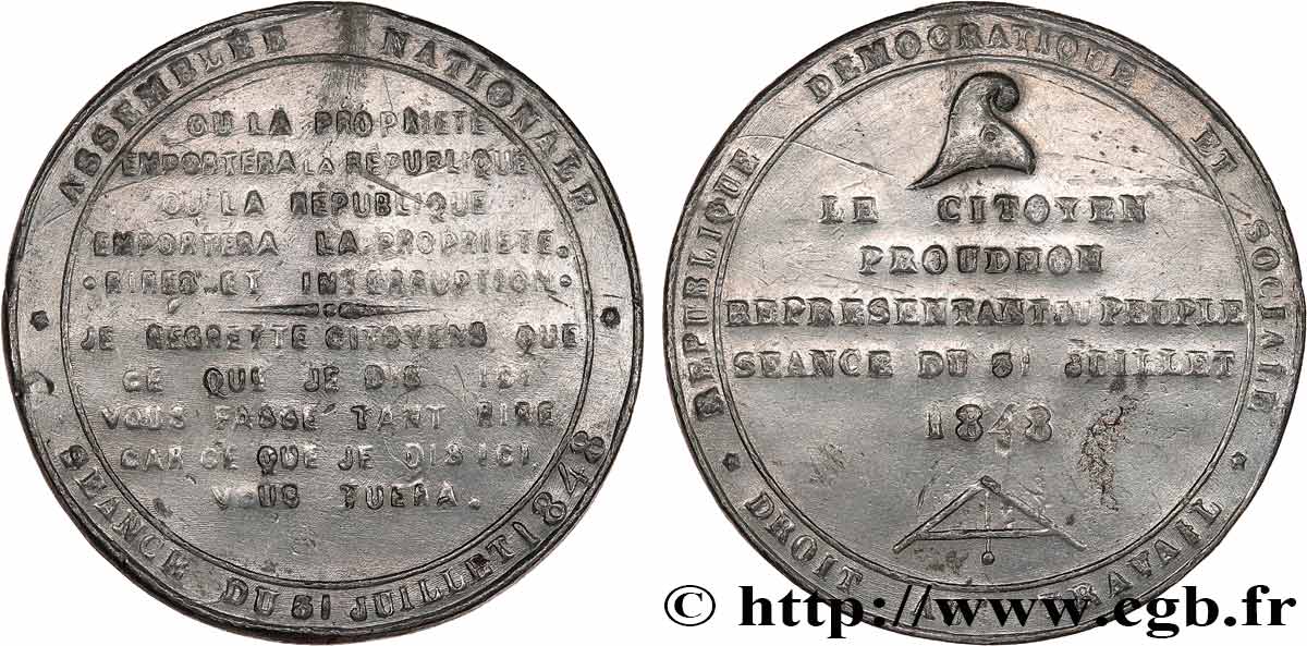 SECOND REPUBLIC Médaille, Exposition des théories de Proudhon XF