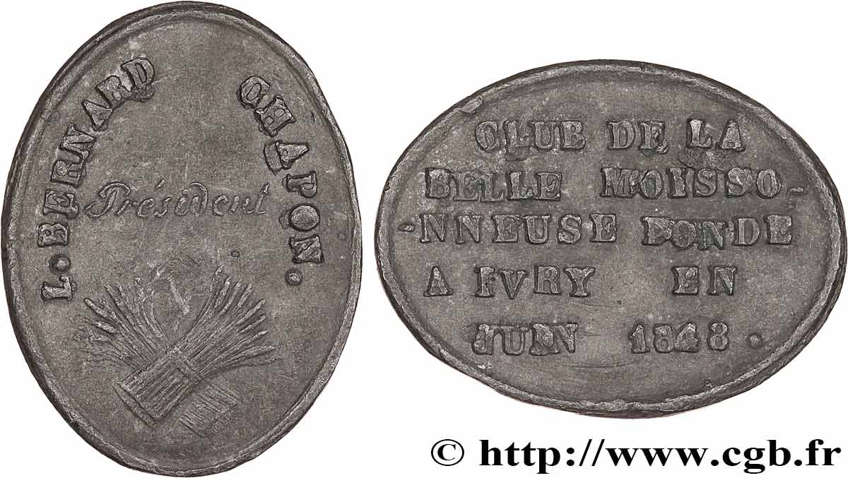 DEUXIÈME RÉPUBLIQUE Médaille, Club de la belle moissonneuse TTB