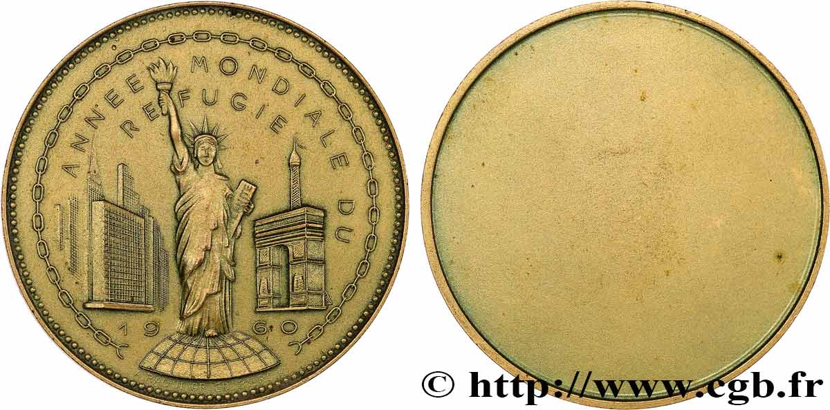 CINQUIÈME RÉPUBLIQUE Médaille, Agence des Nations Unies pour les Réfugiés, Année mondiale du réfugié TTB+