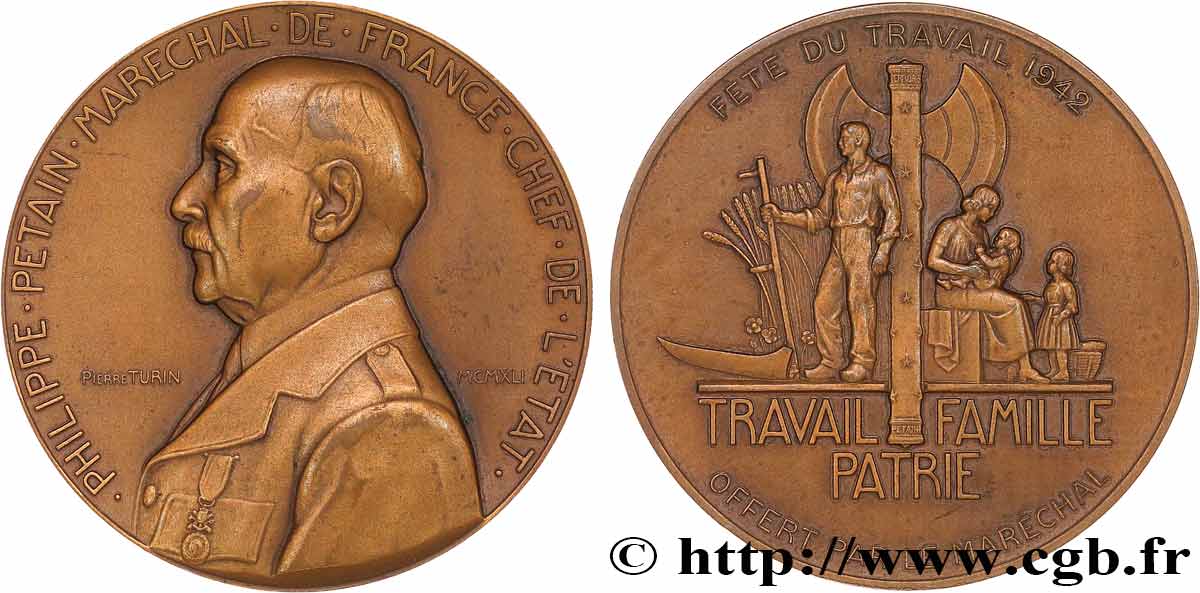 ETAT FRANÇAIS Médaille du maréchal Pétain, fête du travail AU