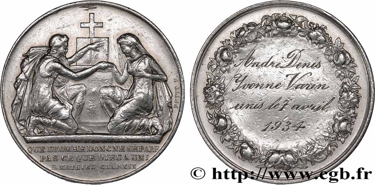 AMOUR ET MARIAGE Médaille de mariage, Evangile de St Mathieu TB+