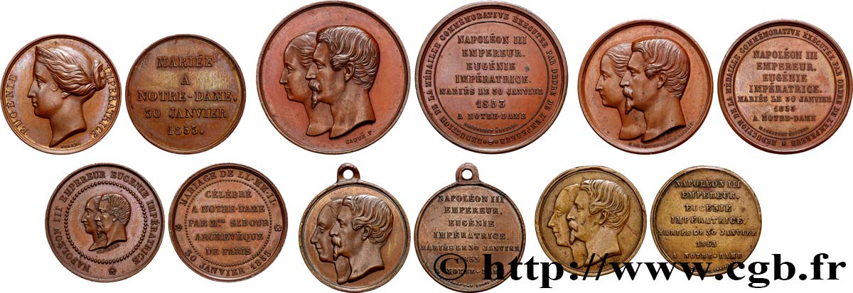 SECONDO IMPERO FRANCESE Lot de 6 médaillettes, Mariage de Napoléon III et Eugénie q.SPL