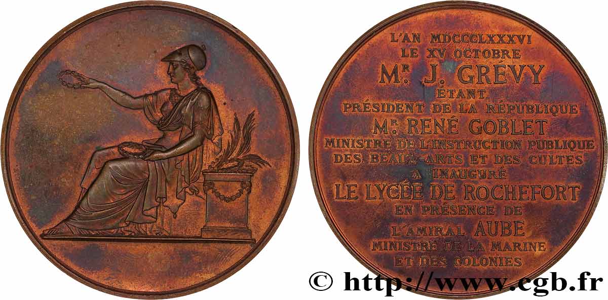 III REPUBLIC Médaille, Inauguration du Lycée de Rochefort AU
