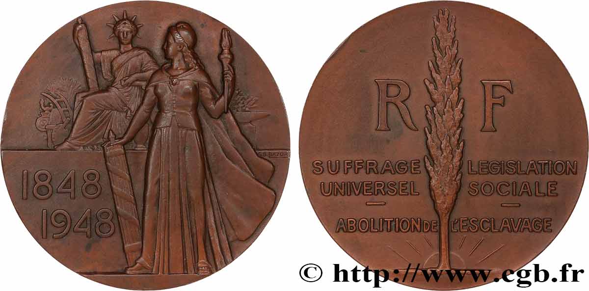 QUARTA REPUBBLICA FRANCESE Médaille, Abolition de l’esclavage q.SPL