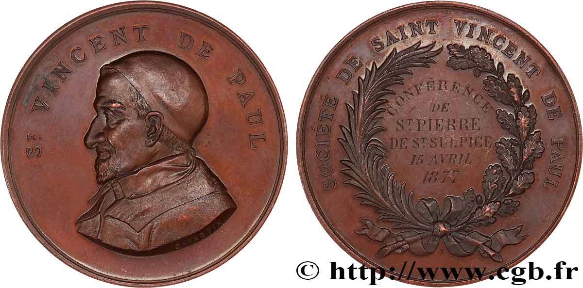 SOCIÉTÉS DE BIENFAISANCE Médaille, Société de Saint-Vincent-de-Paul, Conférence de Saint Pierre VZ