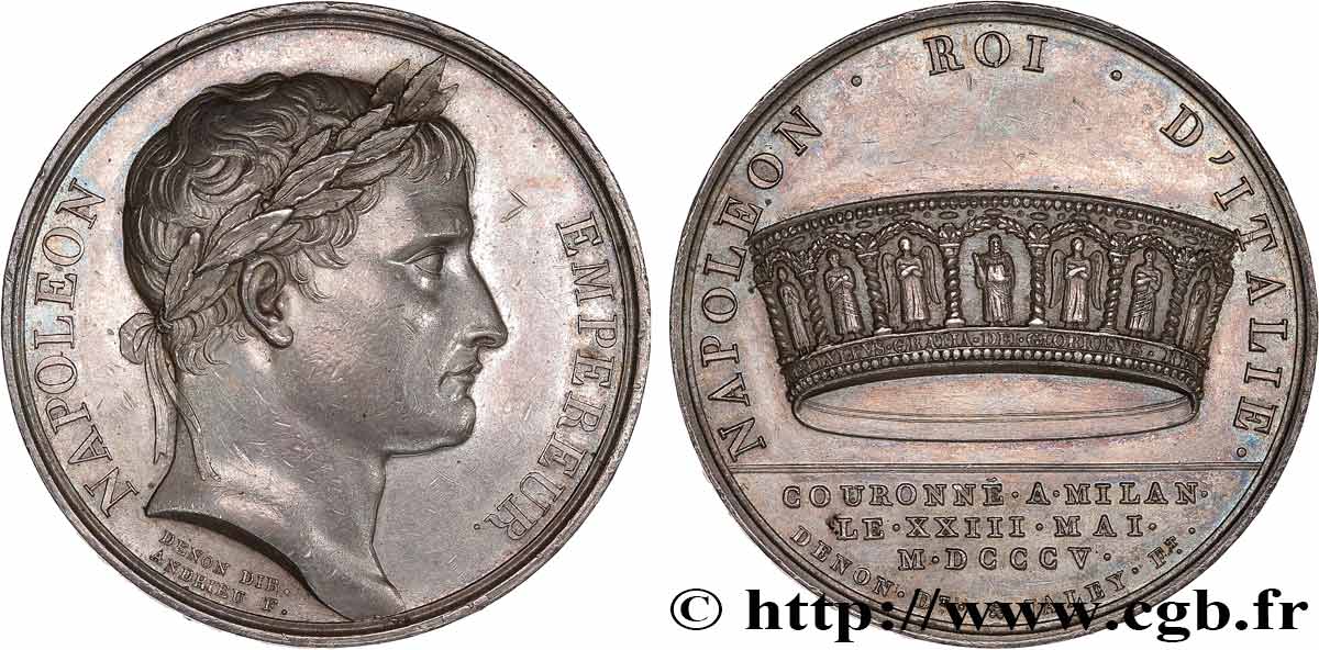 PRIMO IMPERO Médaille, Napoléon Ier couronné roi d Italie q.SPL