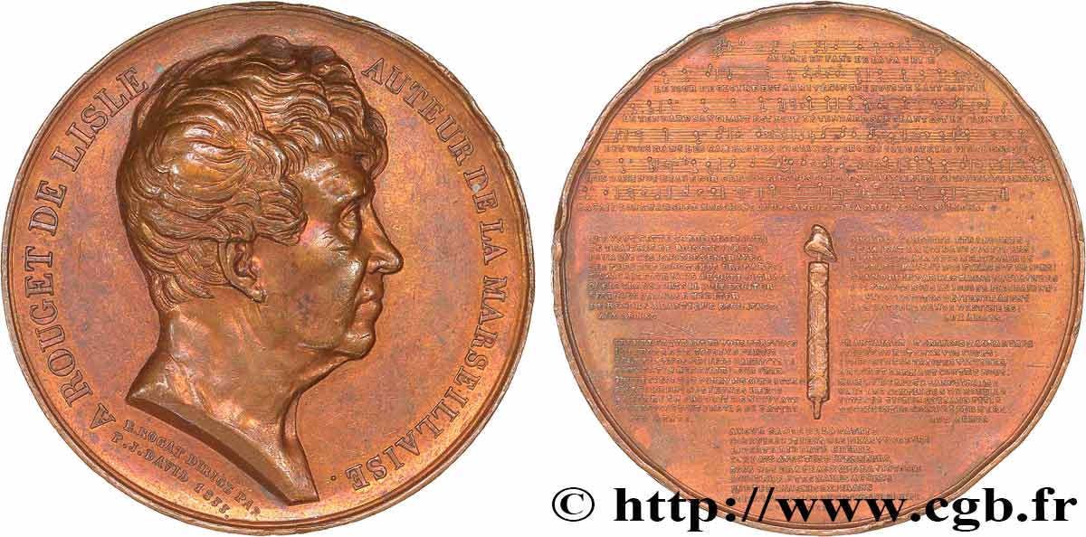LITTÉRATURE : ÉCRIVAINS/ÉCRIVAINES - POÈTES Médaille, Claude Joseph Rouget de Lisle, auteur de la Marseillaise TB+