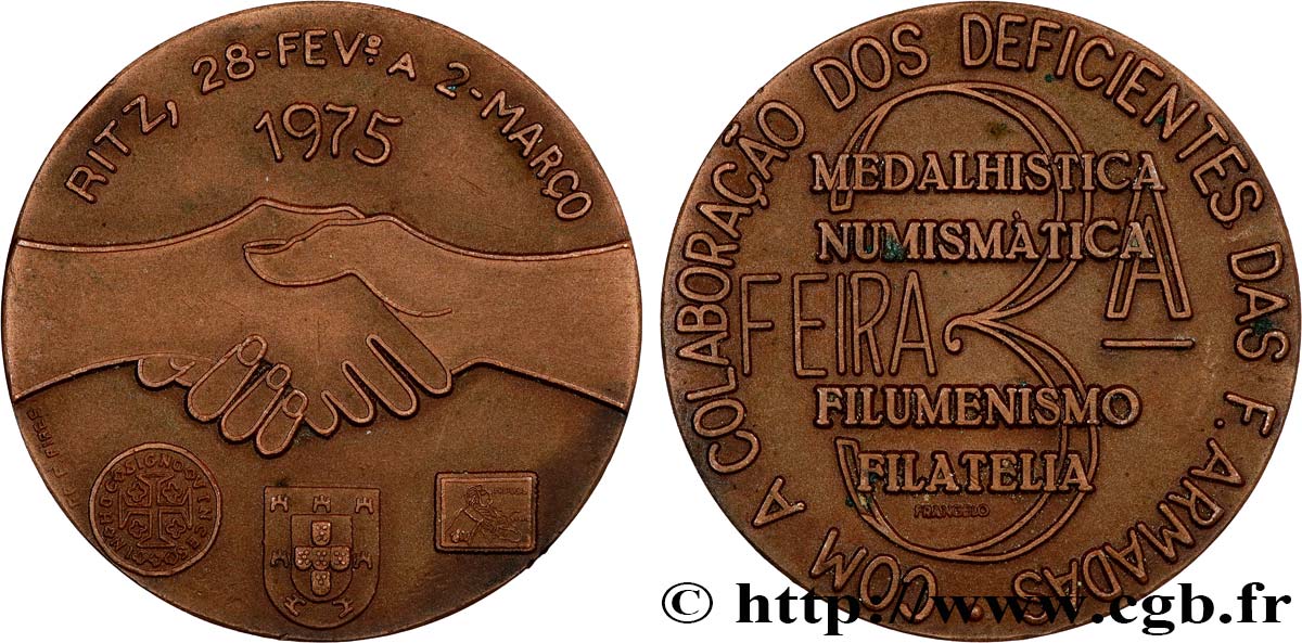 PORTUGAL Médaille, Collaboration des handicapées des armées, Exposition numismatique et philatélique SUP