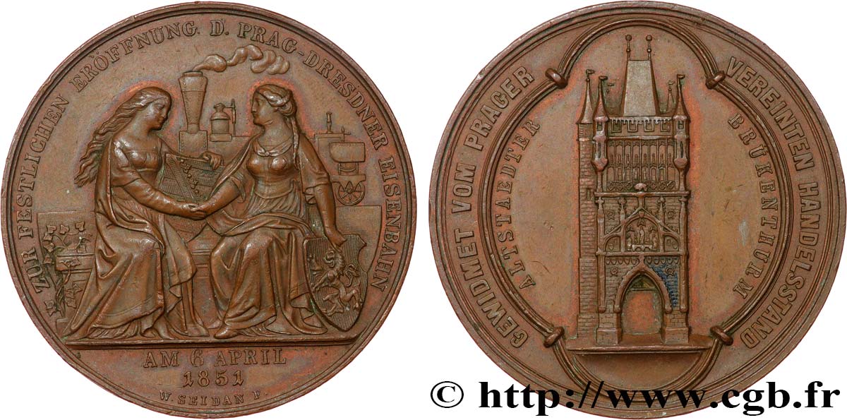 ALLEMAGNE - ROYAUME DE SAXE - FRÉDÉRIC-AUGUSTE II Médaille, Ouverture du chemin de fer Prague-Dresde AU