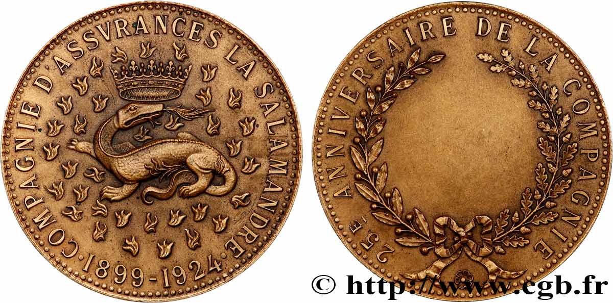 INSURANCES Médaille, 25e anniversaire de la compagnie d’assurances La Salamandre AU
