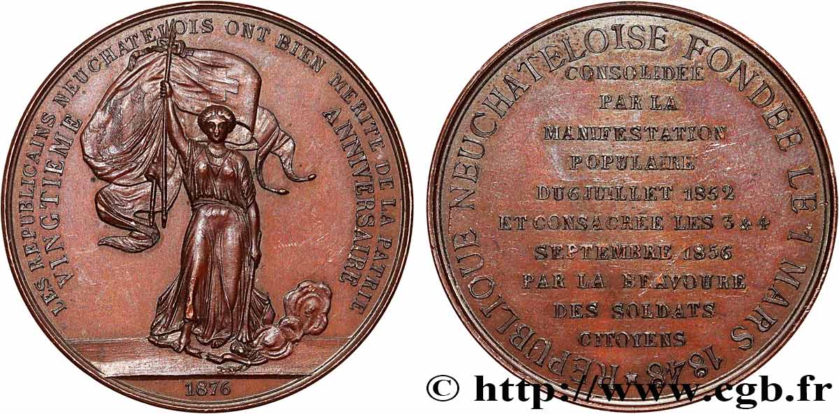 SCHWEIZ -  KANTON NEUCHATEL Médaille, Consécration de la fondation de la République neuchâteloise fVZ