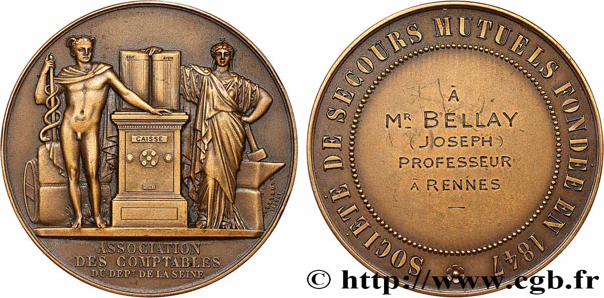 INSURANCES Médaille de récompense, Société de secours mutuels, Association des comptables AU