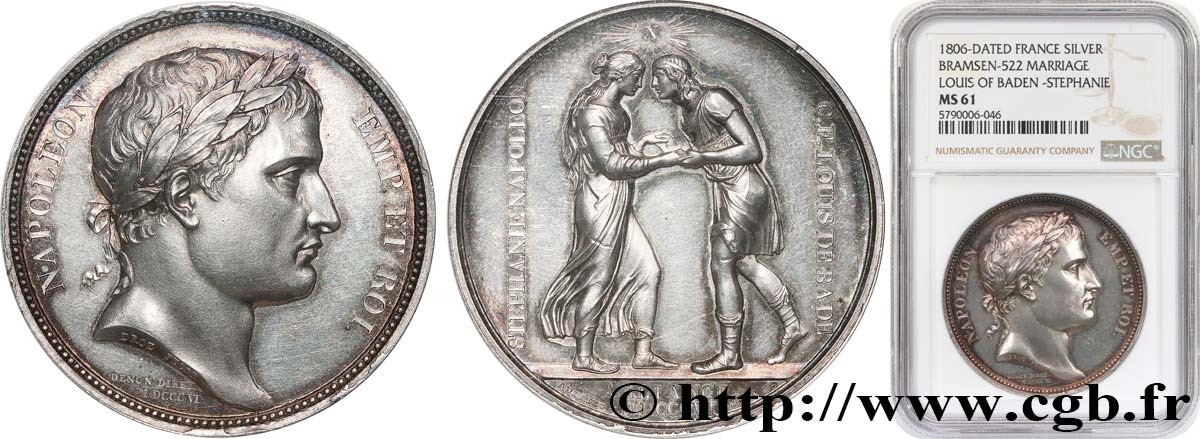 NAPOLEON S EMPIRE Médaille de mariage, Stéphanie de Beauharnais et le Prince de Bade MS61
