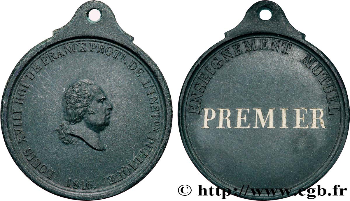 LOUIS XVIII Médaille, Enseignement mutuel, Premier AU