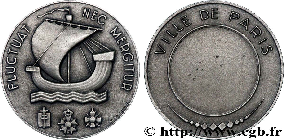 V REPUBLIC Médaille de la Ville de Paris, Fluctuac Nec Mergitur AU/AU