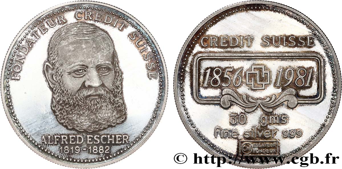 BANQUES - ÉTABLISSEMENTS DE CRÉDIT Médaille, Alfred Escher, fondateur du Crédit Suisse VZ