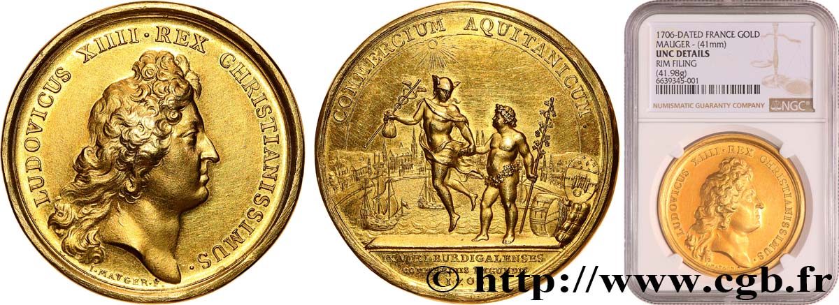 LOUIS XIV LE GRAND OU LE ROI SOLEIL Médaille, Commerce en Aquitaine, Bordeaux SPL