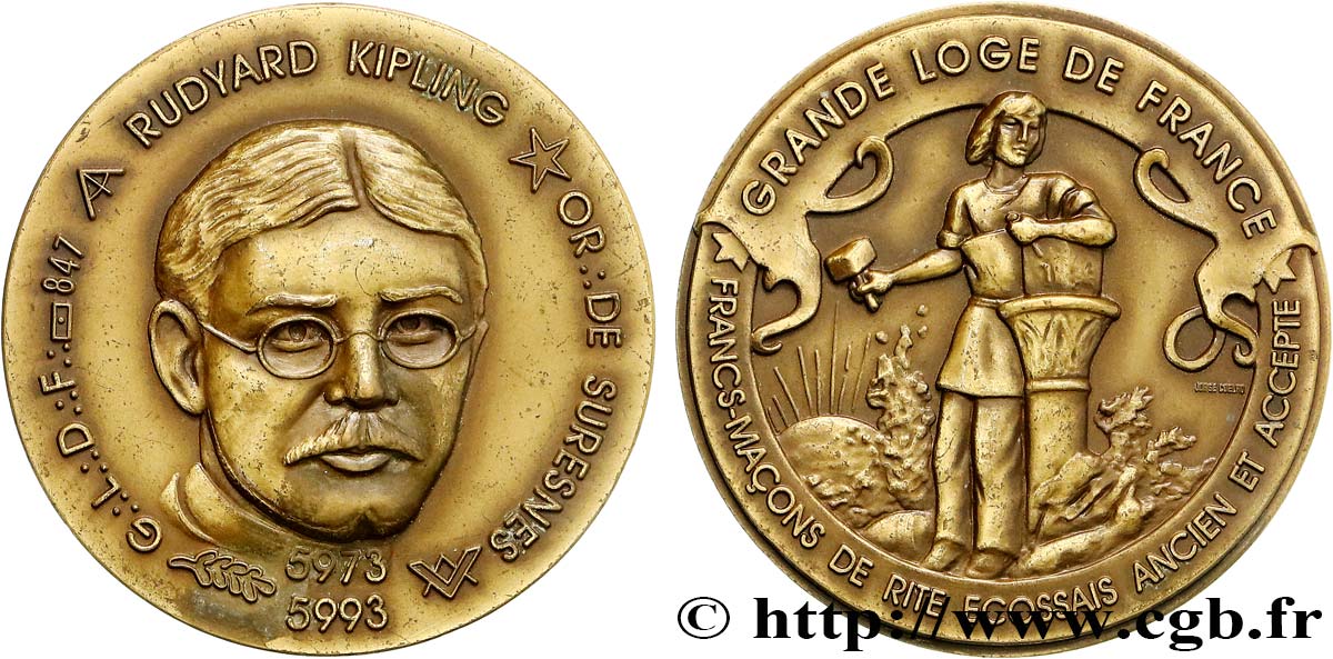 FREEMASONRY Médaille, Rudyard Kipling, Orient de Suresnes AU