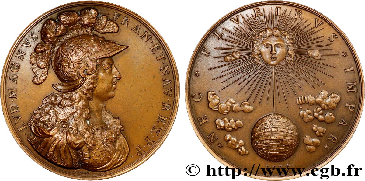 LOUIS XIV LE GRAND OU LE ROI SOLEIL Médaille, Devise de Louis XIV, refrappe SUP